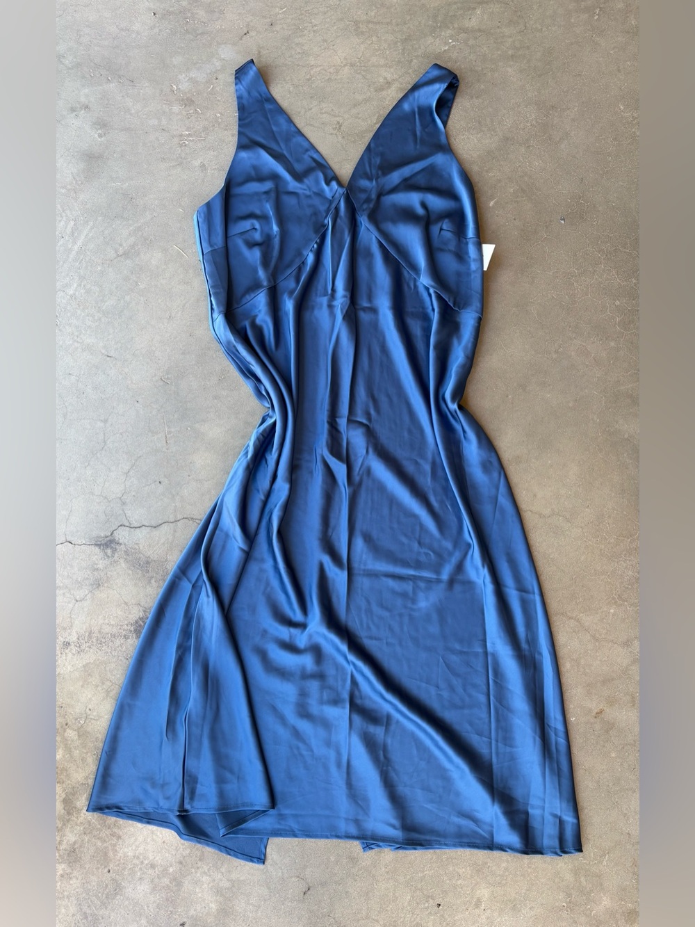 Blue Satin Like Maxi Dress 2X Sleeveless V-Neck Draped Bodice A-Line NWT $35